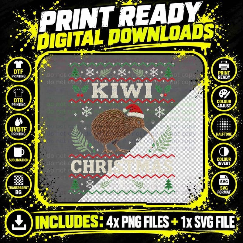 Kiwi Bird Ugly Sweater Kiwi Christmas New Zealand Png SVG Digital Bundle