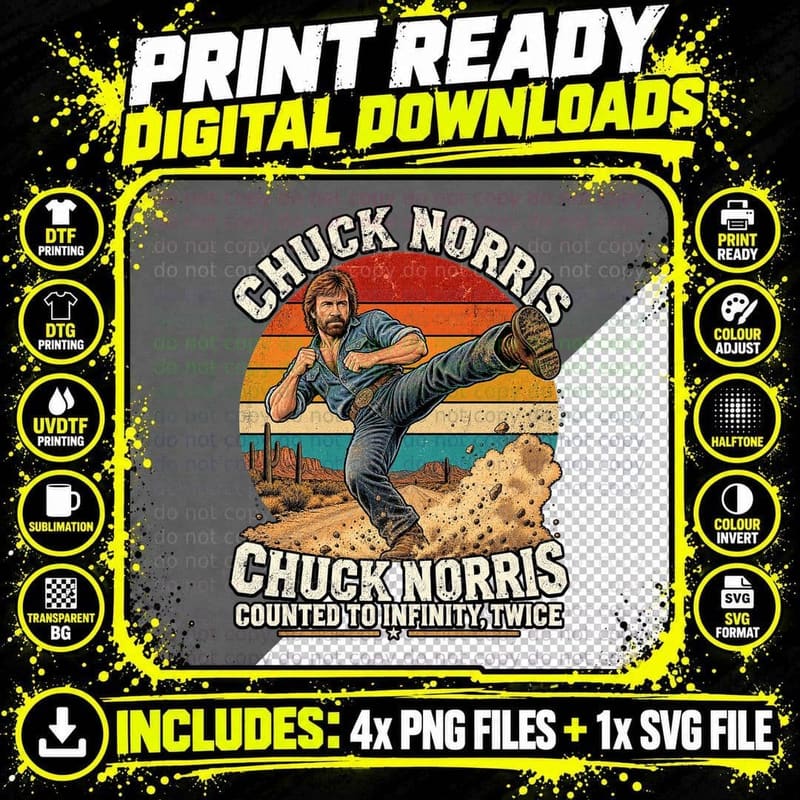 Chuck Norris Retro T-Shirt, Martial Arts Legend Png SVG Digital Bundle