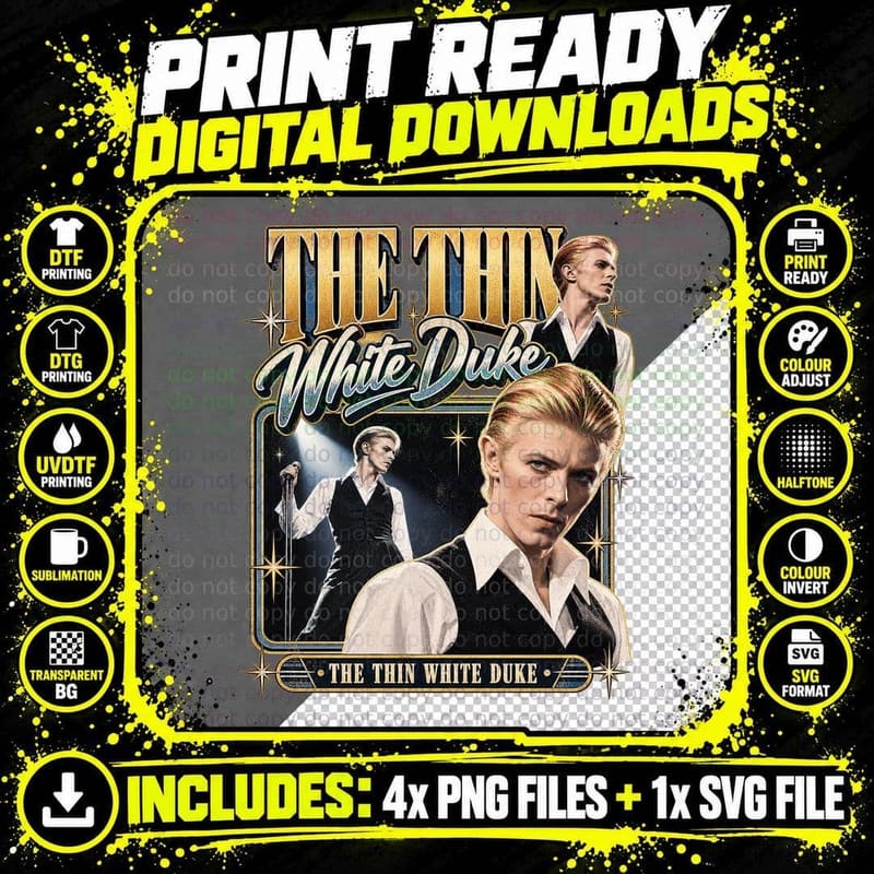 David Bowie Thin White Duke Vintage 1976 Glam Rock Retro Png SVG Digital Bundle