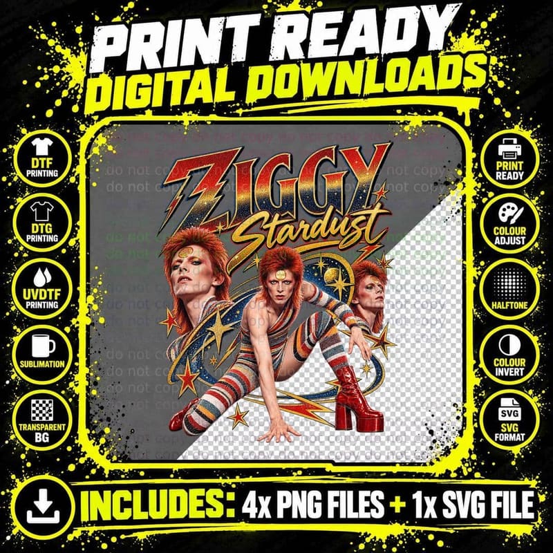David Bowie Ziggy Stardust Vintage 1973 Glam Rock Retro Png SVG Digital Bundle