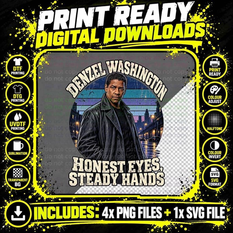 Denzel Washington Retro T-Shirt, Crime Thriller Png SVG Digital Bundle