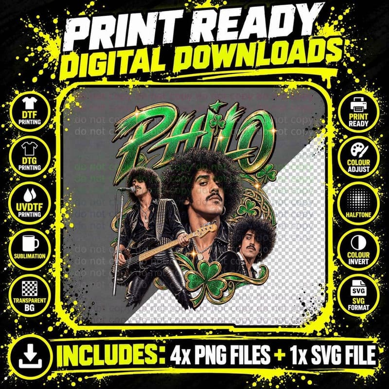 Phil Lynott Thin Lizzy 1977 Vintage Concert Photo Png SVG Digital Bundle