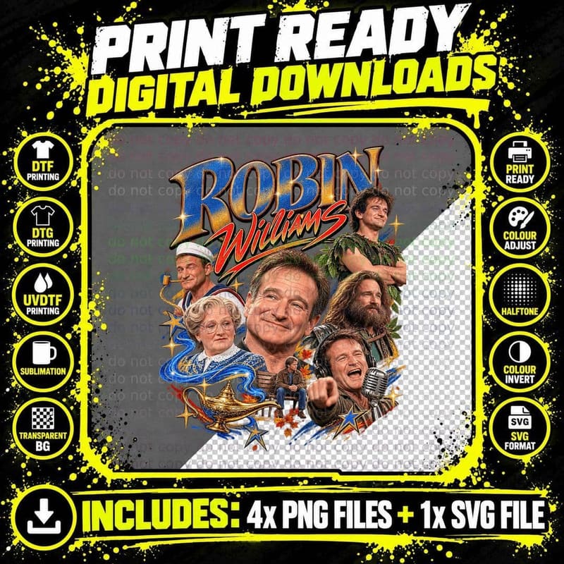 Robin Williams Vintage Comedy Movie Retro Collage Png SVG Digital Bundle