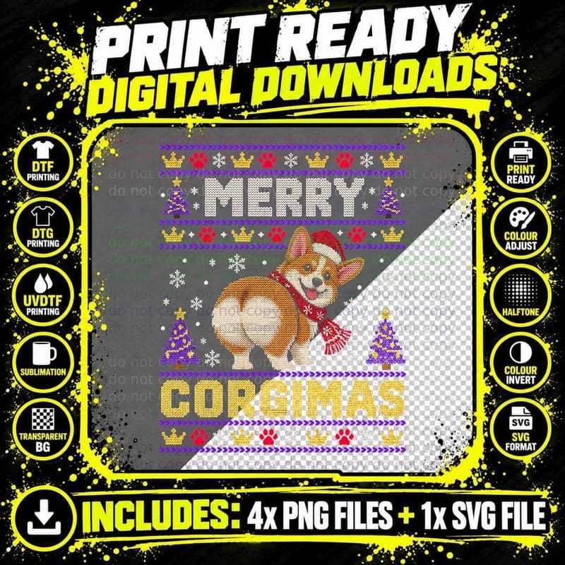 Corgi Christmas Ugly Sweater Pembroke Welsh Corgi Dog Png SVG Digital Bundle