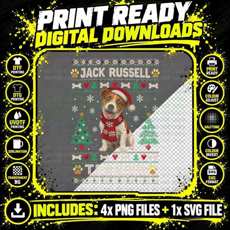 Jack Russell Terrier Christmas Ugly Sweater Jack Frost Png SVG Digital Bundle