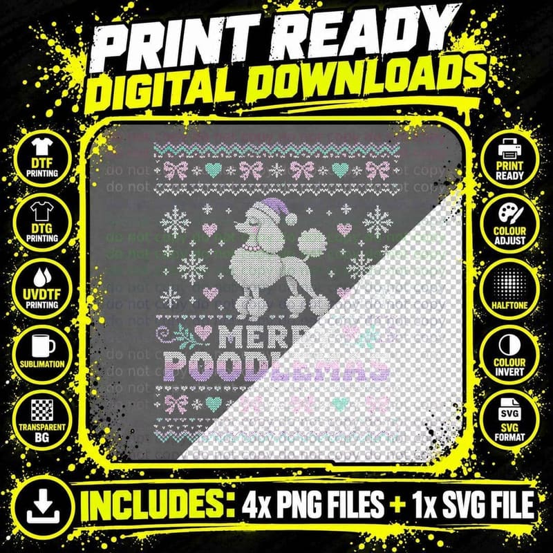 Poodle Christmas Ugly Sweater Merry Poodlemas Poodle Mom Png SVG Digital Bundle