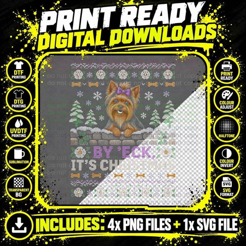 Yorkshire Terrier Christmas Ugly Sweater By Eck Yorkie Png SVG Digital Bundle