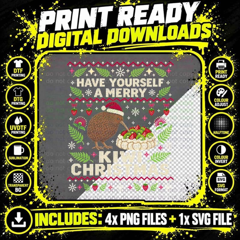 Kiwi Christmas Ugly Sweater Pavlova New Zealand Festive Png SVG Digital Bundle