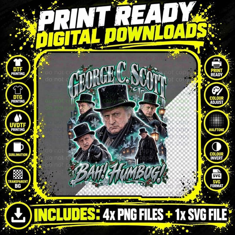 A Christmas Carol 1984 George C Scott Scrooge Gothic Png SVG Digital Bundle