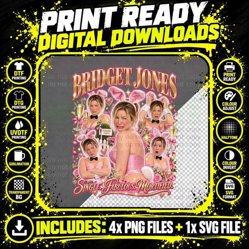 Bridget Jones Diary Retro Bootleg Bunny Girl Romcom Png SVG Digital Bundle