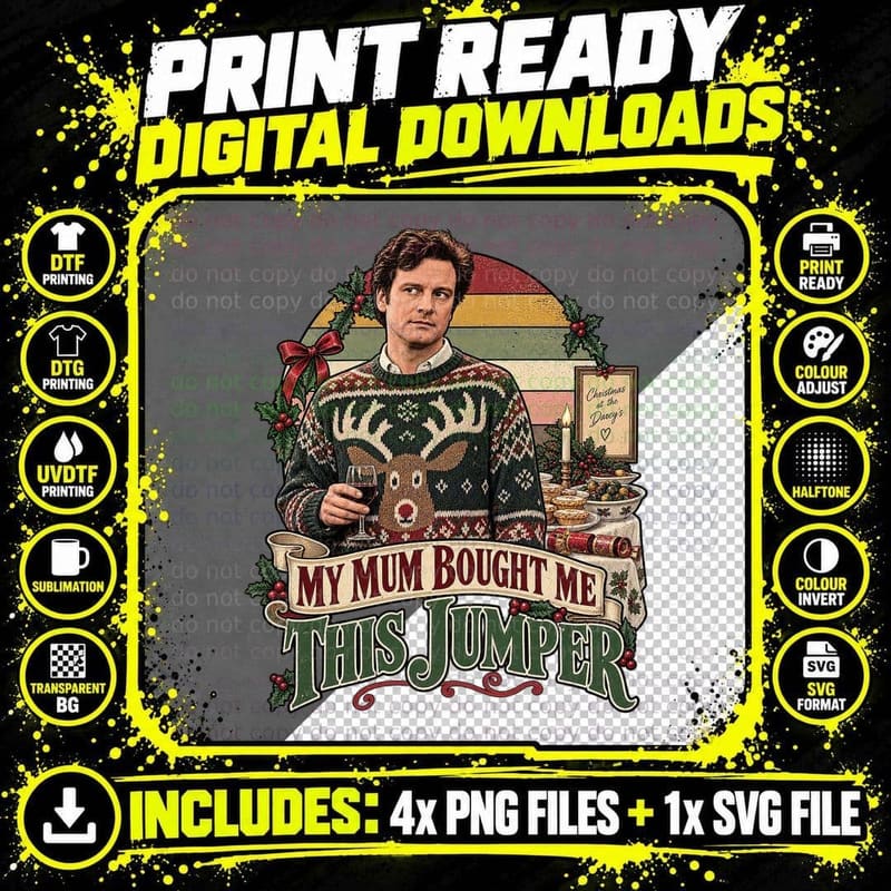 Bridget Jones Diary Ugly Sweater Mark Darcy Christmas Png SVG Digital Bundle