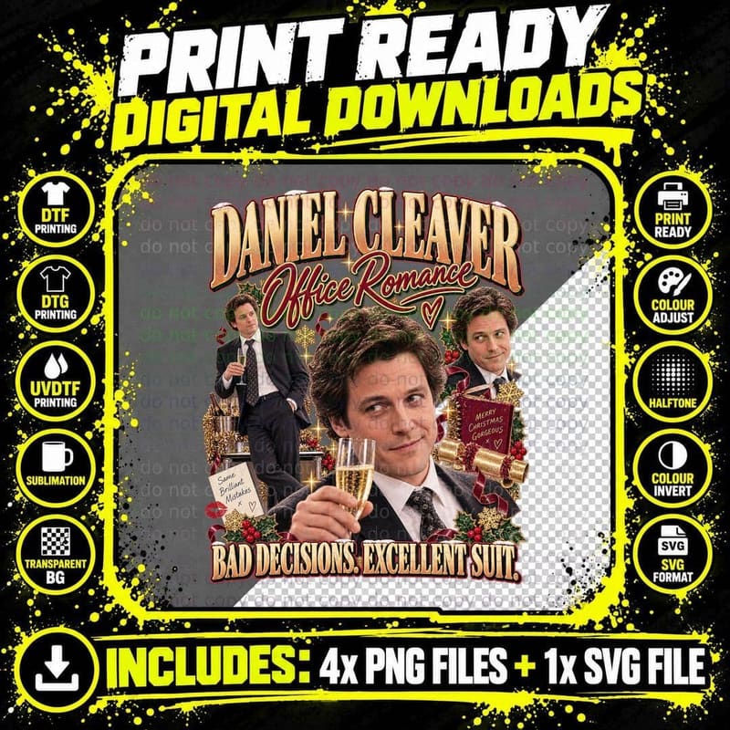 Bridget Jones Diary Vintage Daniel Cleaver Hugh Grant Png SVG Digital Bundle