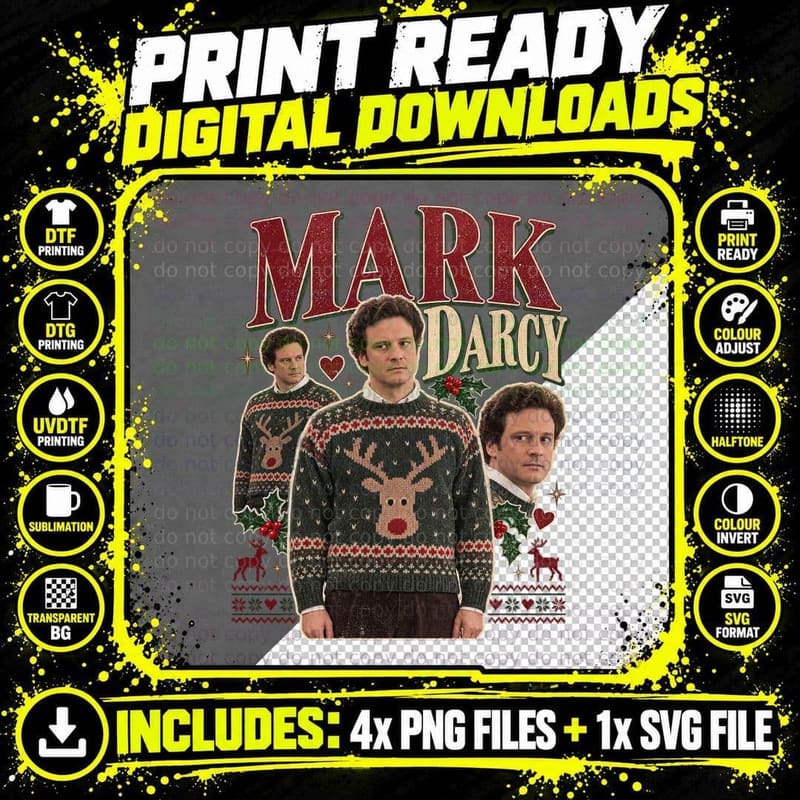 Bridget Jones's Diary Ugly Sweater Mark Darcy Reindeer Png SVG Digital Bundle