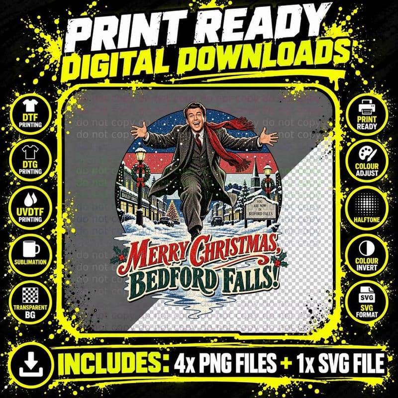 Merry Christmas Bedford Falls George Bailey Classic 1940s Xmas Movie T-Shirt Png SVG Digital Bundle