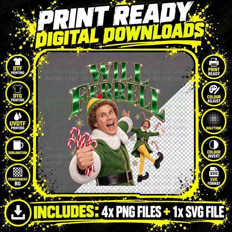 Elf Vintage Will Ferrell Buddy Christmas Movie Retro Png SVG Digital Bundle