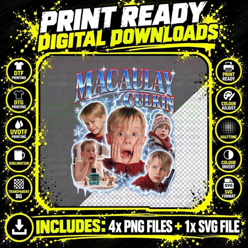 Home Alone Vintage Bootleg Macaulay Culkin Kevin Png SVG Digital Bundle