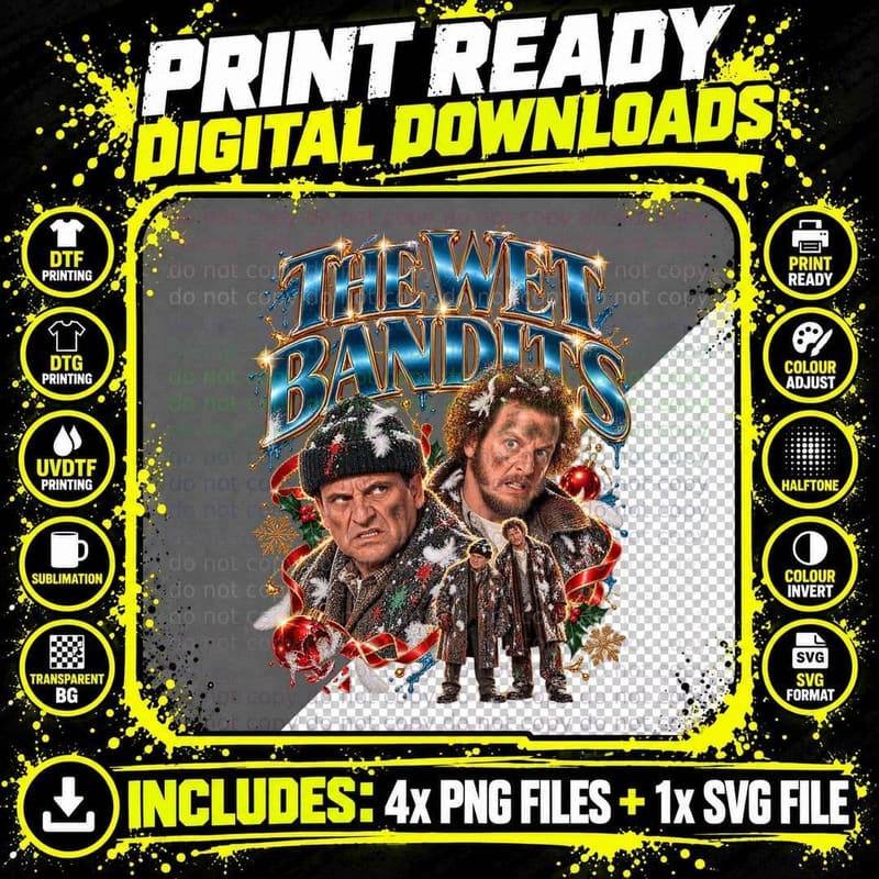 Home Alone Vintage Wet Bandits Harry Marv Christmas Png SVG Digital Bundle
