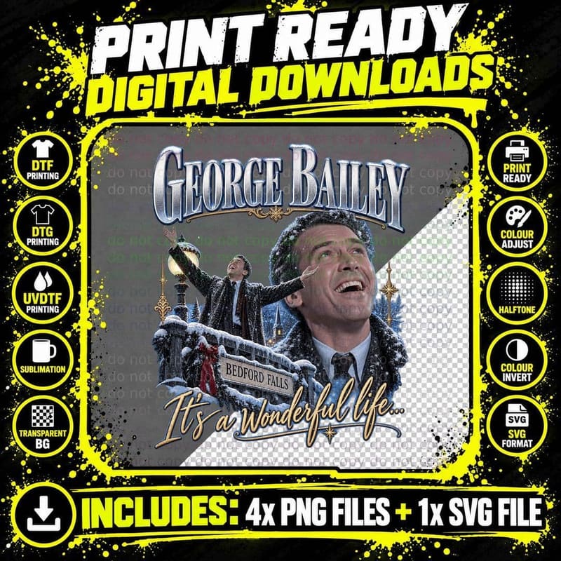 George Bailey Bedford Falls Christmas 40s Classic Movie Vintage Retro T-Shirt Png SVG Digital Bundle