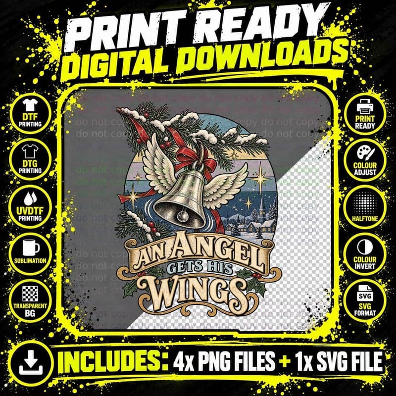 Its a Wonderful Life Vintage Christmas Bell Angel Wings Png SVG Digital Bundle