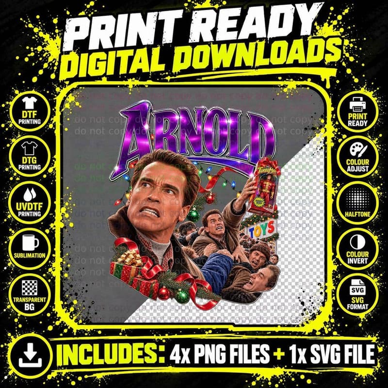 Jingle All the Way Vintage Arnold Schwarzenegger Png SVG Digital Bundle