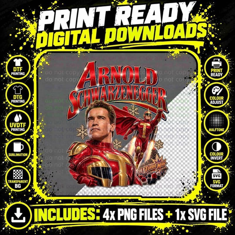 Jingle All the Way Vintage Turbo Man Arnold Png SVG Digital Bundle