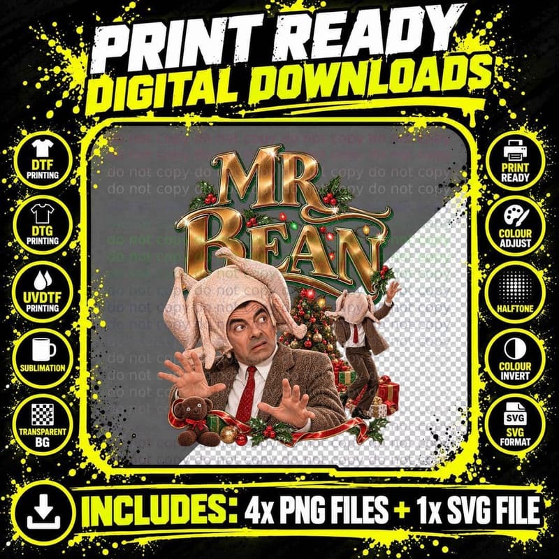 Mr Bean Christmas Vintage Rowan Atkinson Turkey Comedy Png SVG Digital Bundle