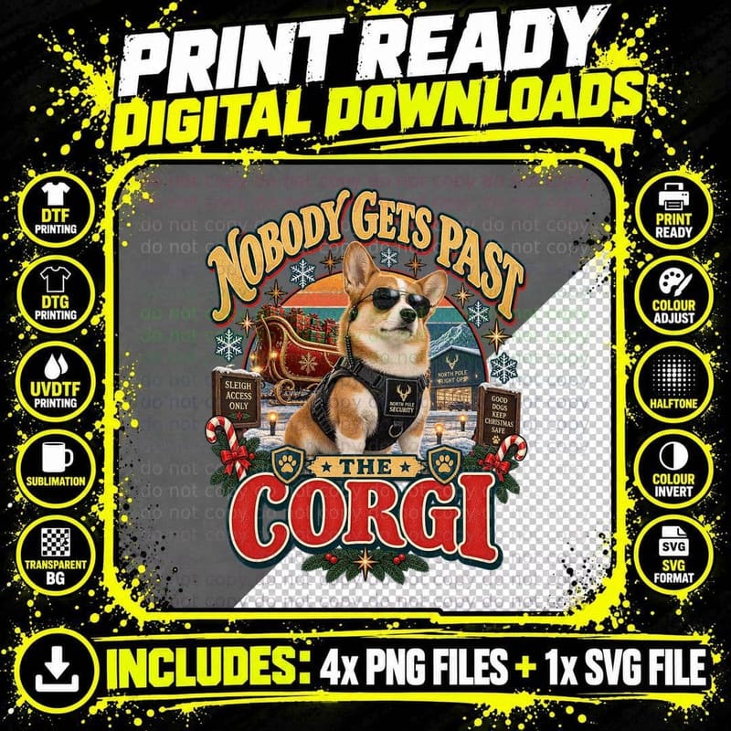 Red One Vintage Secret Agent Corgi Christmas Security Png SVG Digital Bundle