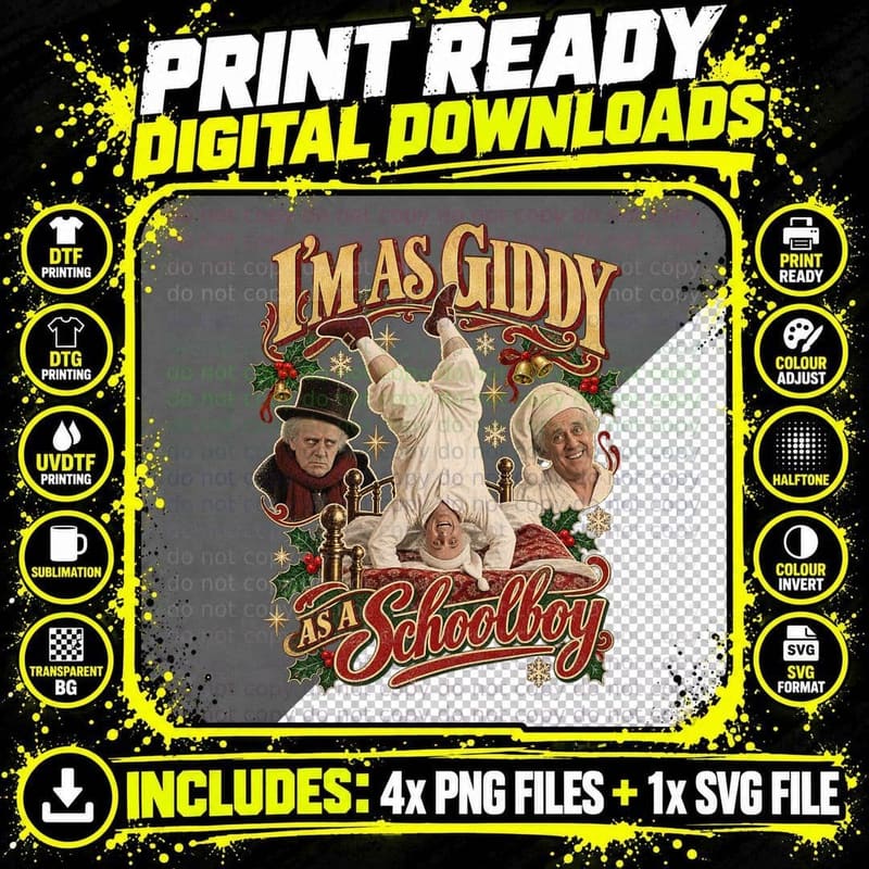 Scrooge I'm As Giddy As A Schoolboy Christmas Carol 50s Classic Film T-Shirt Png SVG Digital Bundle