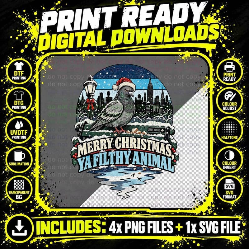 The New York Christmas Pigeon T-Shirt Png SVG Digital Bundle