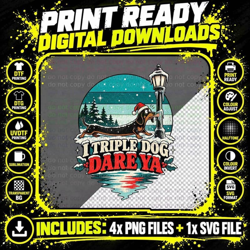 I Triple Dog Dare Ya Dachshund Tongue Stuck Lamp Post Funny Christmas T-Shirt Png SVG Digital Bundle
