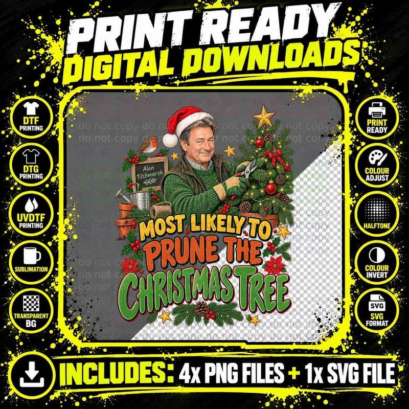 Alan Titchmarsh Christmas Gardening Tree Pruning Gift Png SVG Digital Bundle