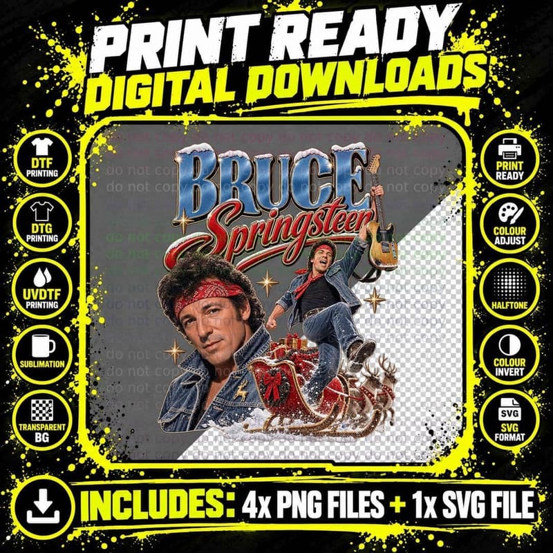 Bruce Springsteen Santa Claus Is Comin to Town Rock Png SVG Digital Bundle