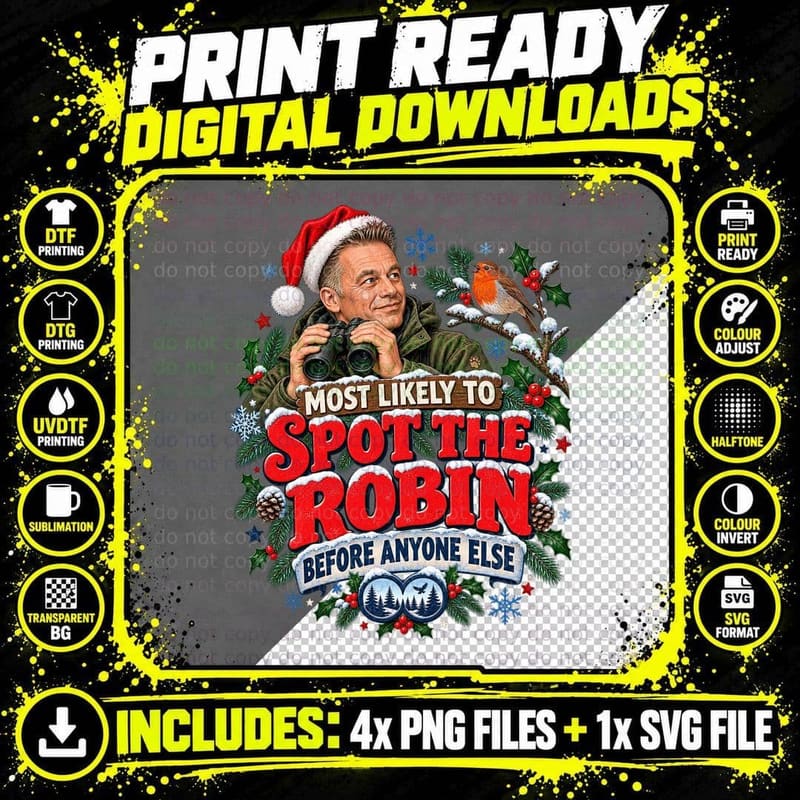 Chris Packham Springwatch Christmas Robin Birdwatching Png SVG Digital Bundle