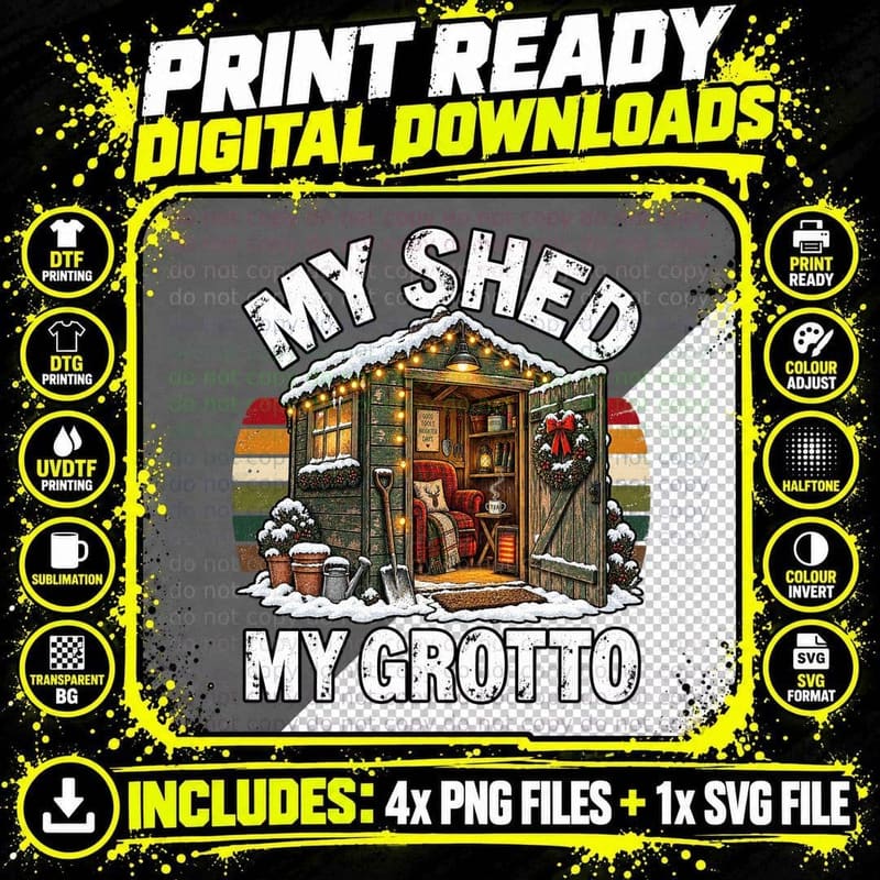 Christmas Garden Shed Retro Funny Gardening Shed Lover Png SVG Digital Bundle