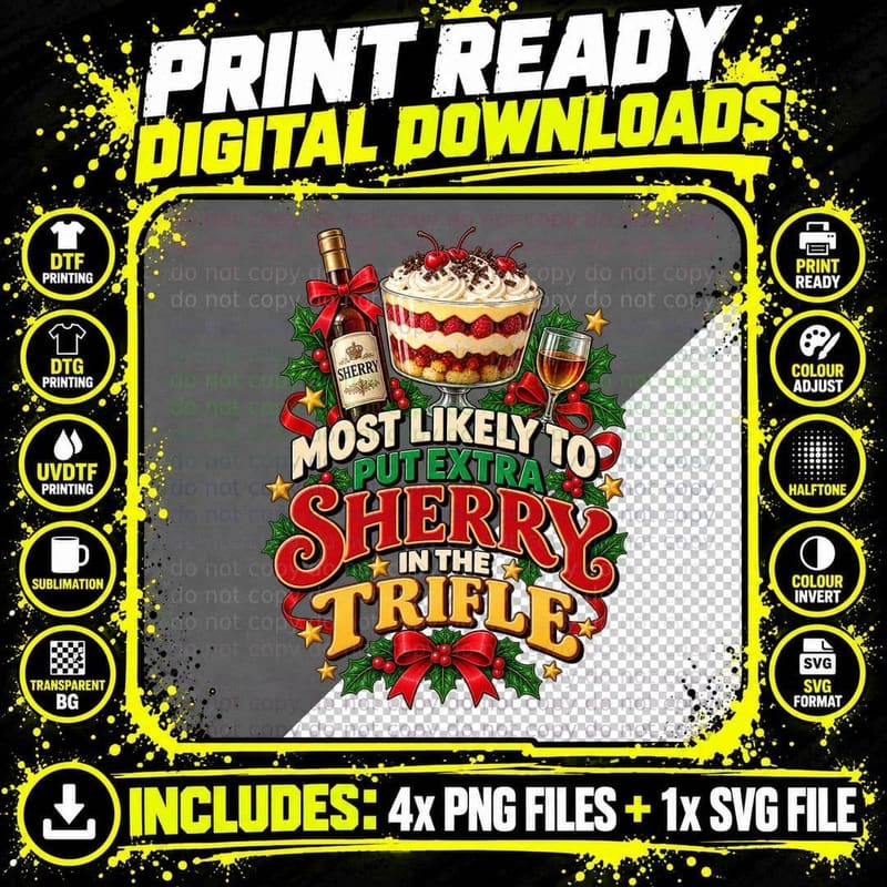 Christmas Trifle Sherry Lover Funny British Dessert Png SVG Digital Bundle