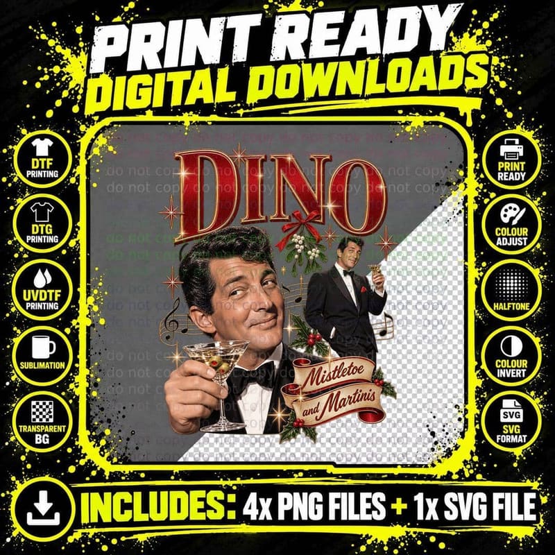 Dean Martin Dino Christmas Vintage Rat Pack Crooner Png SVG Digital Bundle