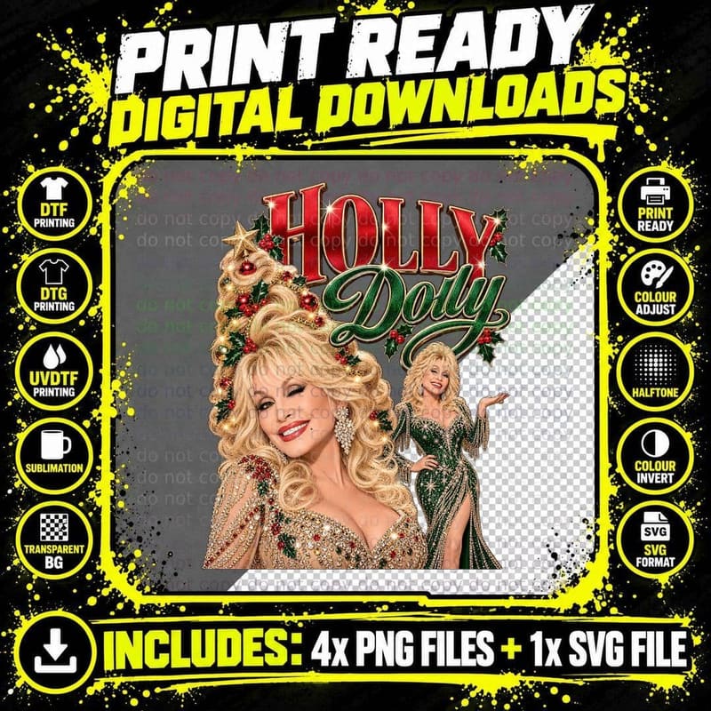 Dolly Parton Holly Dolly Christmas Country Retro Glam Png SVG Digital Bundle
