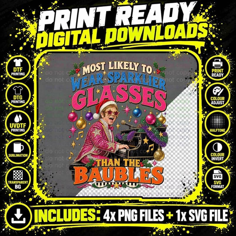 Elton John Retro Glam Christmas Piano Pop Music Star Png SVG Digital Bundle