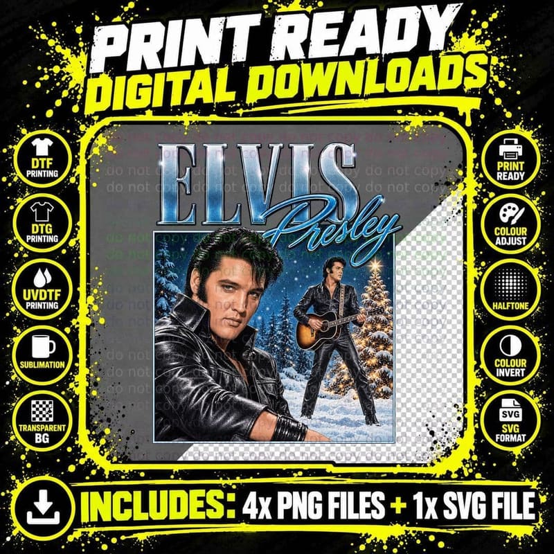 Elvis Presley 1968 Comeback Christmas Vintage Retro Rock Png SVG Digital Bundle