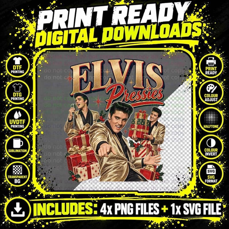 Elvis Presley Retro Christmas Vintage Rockabilly Music Png SVG Digital Bundle