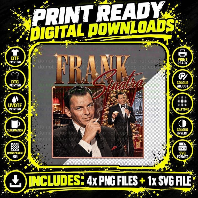 Frank Sinatra Christmas Vintage Rat Pack Jazz Crooner Png SVG Digital Bundle