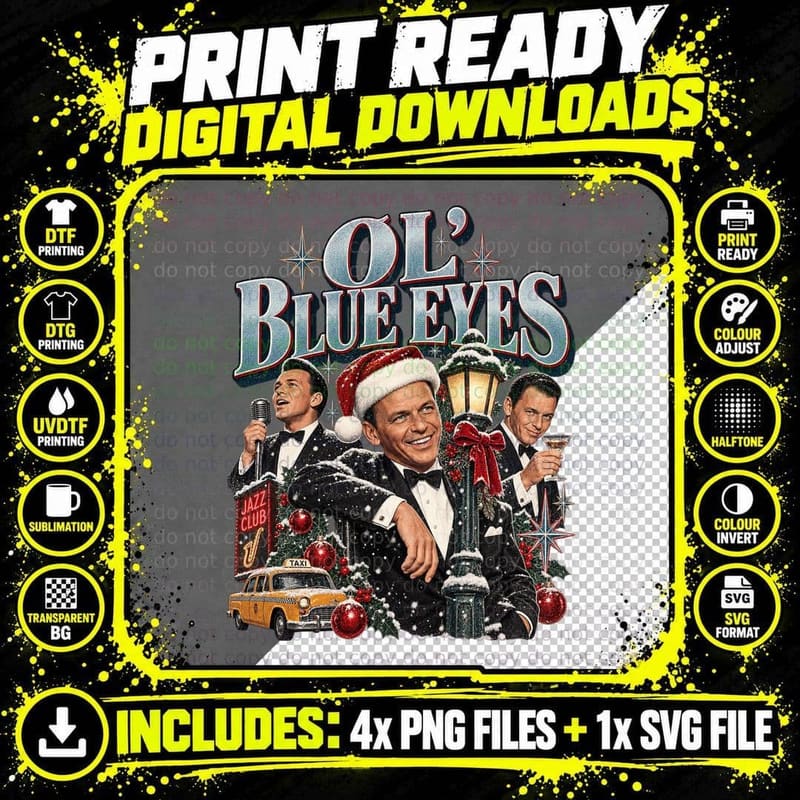 Frank Sinatra Retro Christmas Vintage Jazz Crooner Music Png SVG Digital Bundle