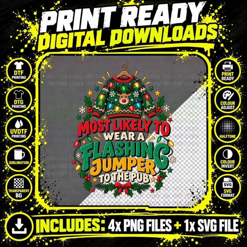 Funny Christmas Pub Ugly Sweater Flashing Jumper Festive Png SVG Digital Bundle
