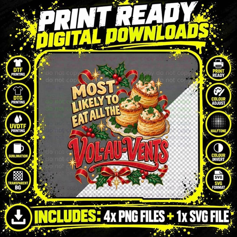 Most Likely To Eat All The Vol-Au-Vents Retro Christmas Buffet Party T-Shirt Png SVG Digital Bundle
