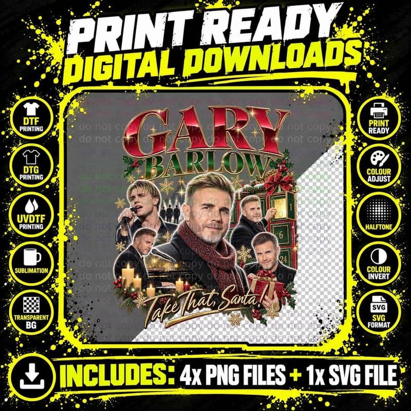 Gary 90s Boy Band Singer Christmas Advent Calendar Piano Retro Collage T-Shirt Png SVG Digital Bundle