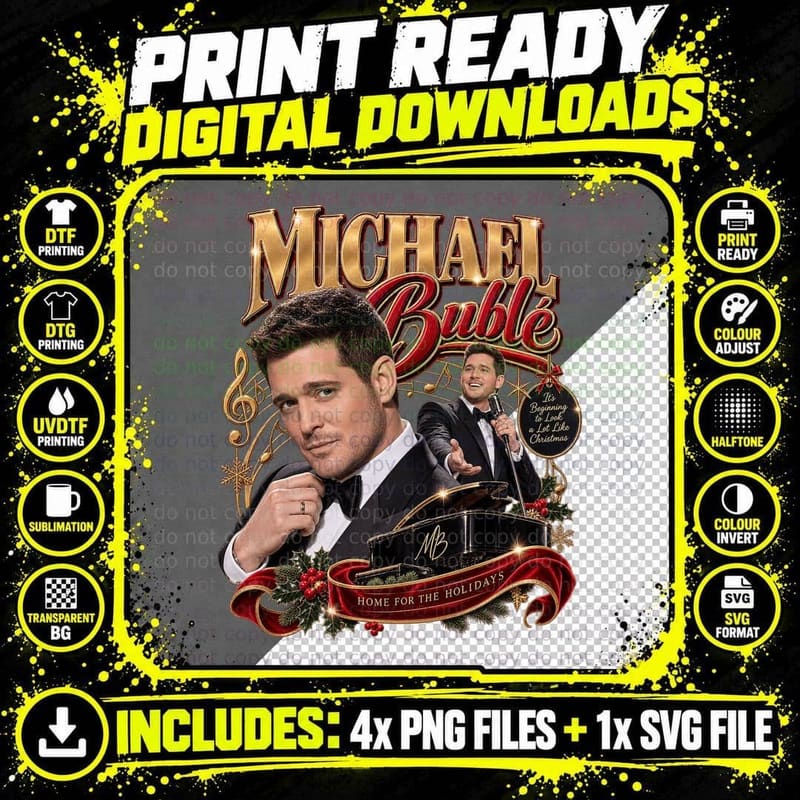 Michael Bublé Michael Baublé Christmas Crooner Vintage Png SVG Digital Bundle