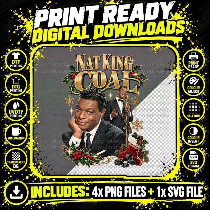 Nat King Cole Nat King Coal Christmas Vintage Jazz Music Png SVG Digital Bundle