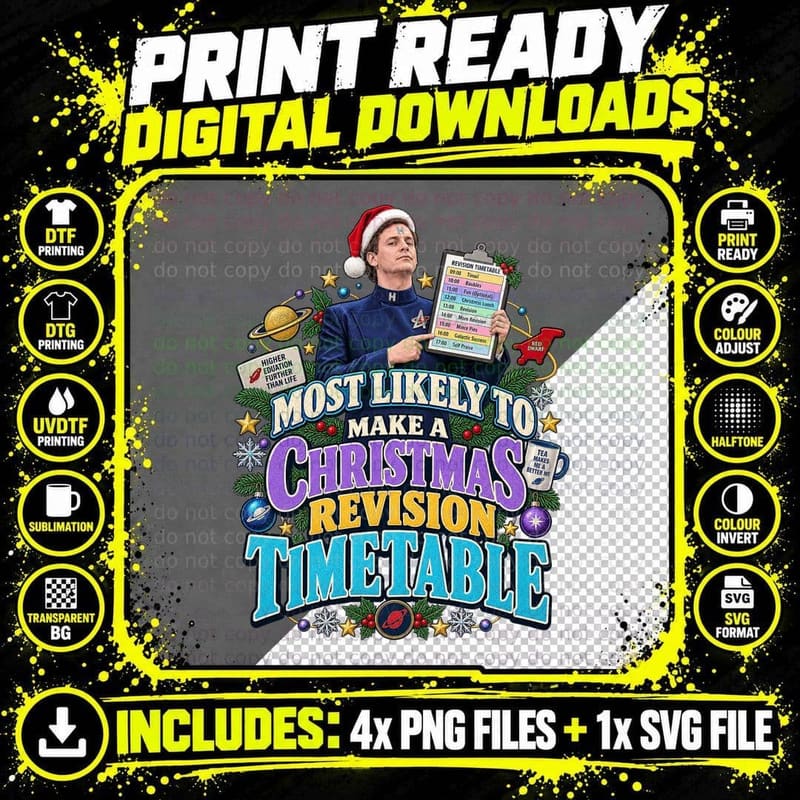 Red Dwarf Retro Rimmer Christmas Revision Timetable Png SVG Digital Bundle