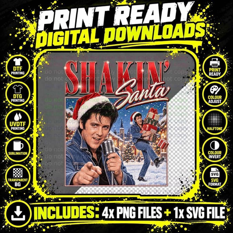 Shakin Stevens Shakin Santa Christmas Retro Pop Music Png SVG Digital Bundle