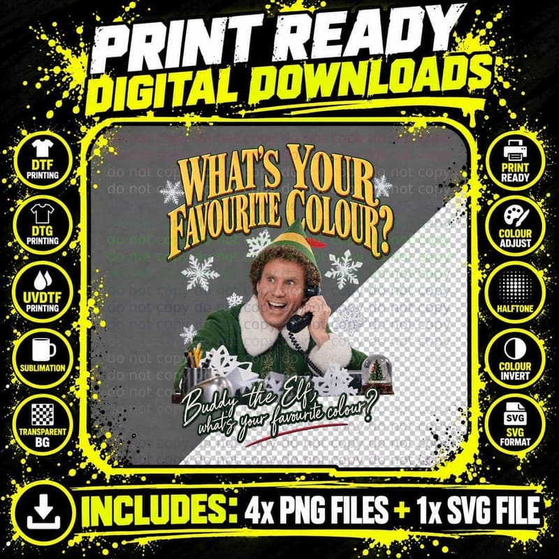 Elf Vintage Favourite Colour Christmas Movie Funny Png SVG Digital Bundle